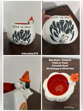 NWT- Peanuts & Rae Dunn- Ceramic Trick-or- Treat Bowl w/ Snoopy in Witch Hat